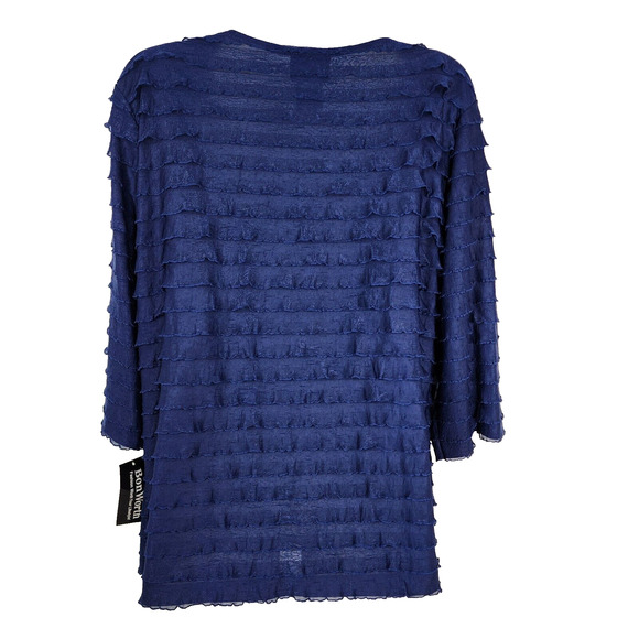 BonWorth Cardigan Womens Medium Blue 3/4 Sleeve Ruffled Layered Single Clasp - Picture 2 of 10